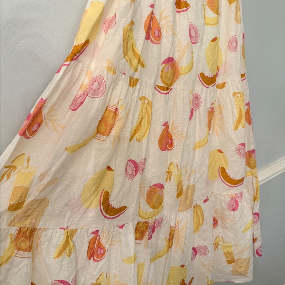Charlie Holiday Fruit Print Tiered Maxi Skirt M Linen Blend plus J. Crew Tee - Picture 7 of 13